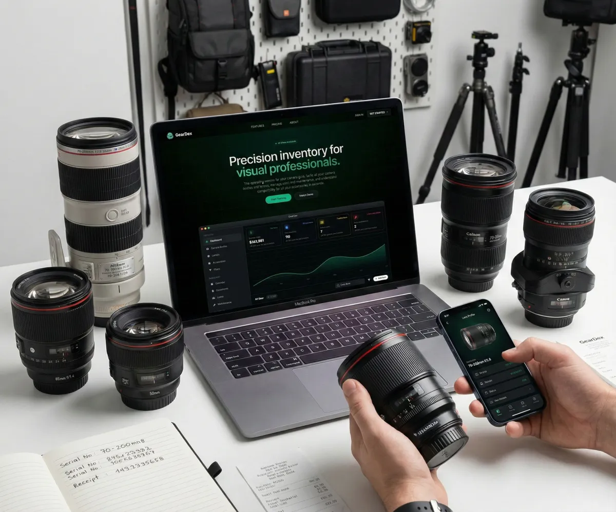 Collection of professional camera lenses organized in equipment case