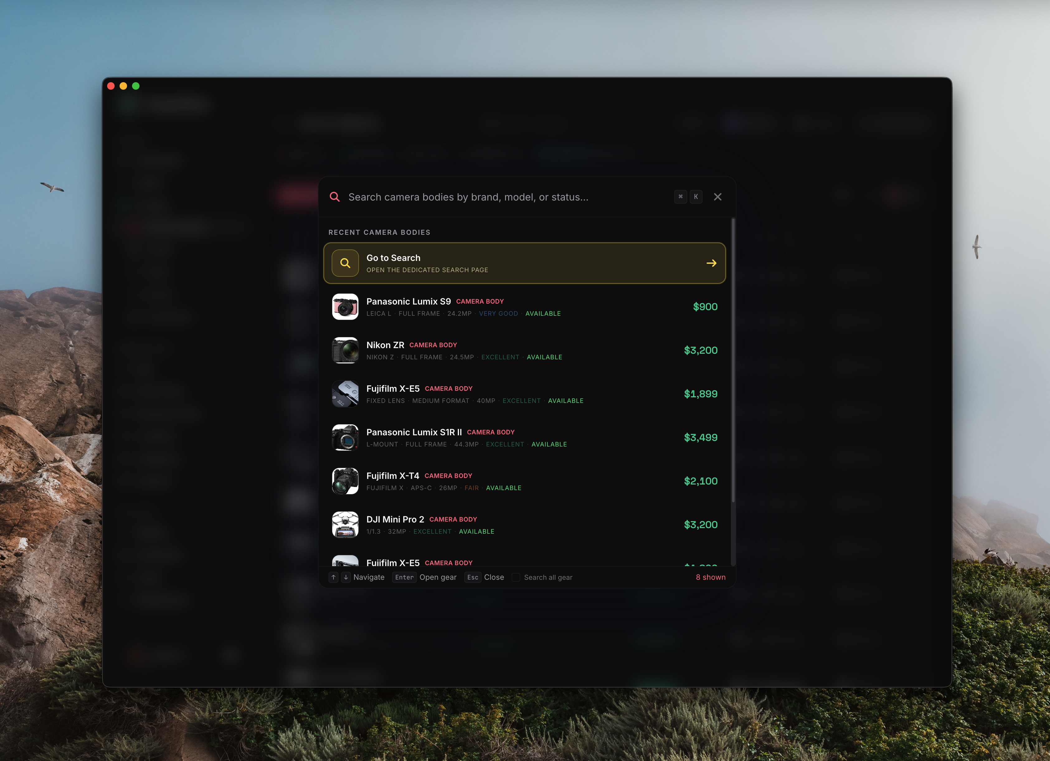 GearDex Desktop inventory workspace