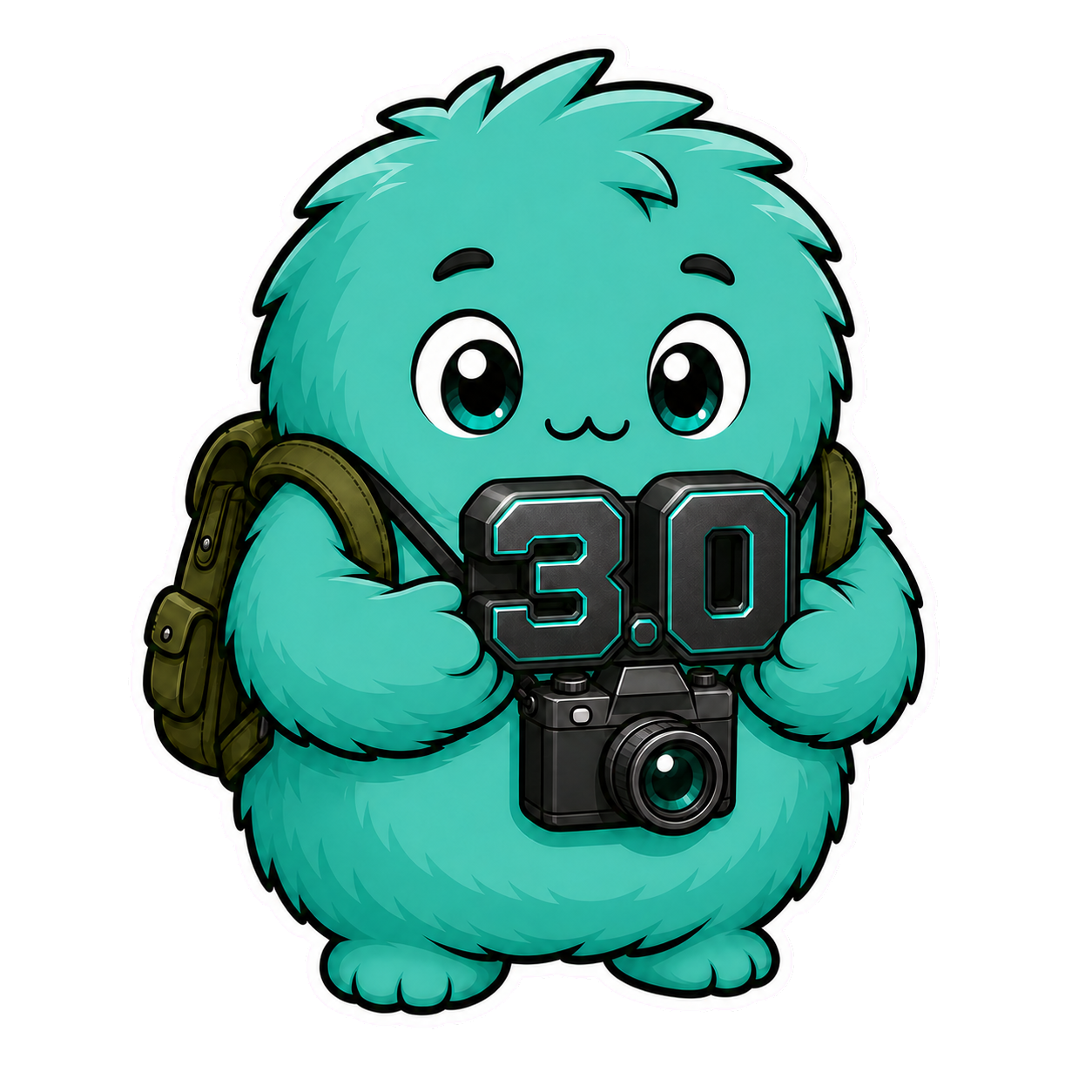 GearDex mascot proudly holding a dimensional 3.0 mark