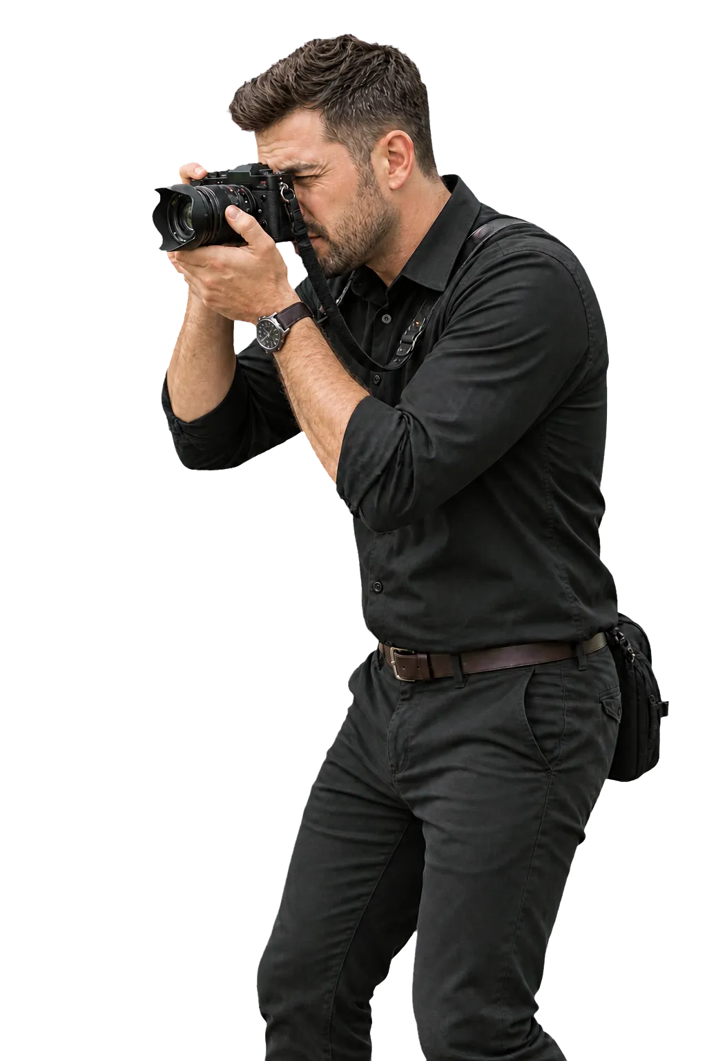 Wedding photographer composing an image through a Fujifilm mirrorless camera